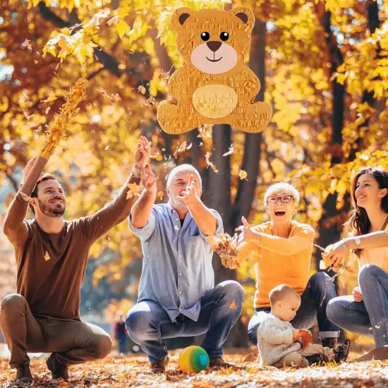 14.5 Inch Bear Pi&ntilde;ata Bear Themed Birthday Party Supplies Animal Pi&ntilde;ata with Wood Bat Stick, Paper Blindfold and Confetti for Valentine&lsquo;s Day Baby Shower Party Decor Kid Adult Boy Girl {5}