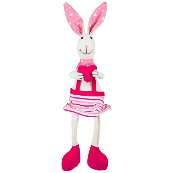 Northlight Sitting Girl Easter Rabbit Decoration with Dangling Legs - 16.5" - Cream and Pink Ivory {3}