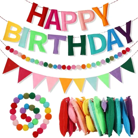 3Pcs 118 Inch Pre-Strung Happy Birthday Banner Colorful Pennant Flag Banners Rainbow Party Decorations Personalized Happy Birthday Sign for Party Decor {1}