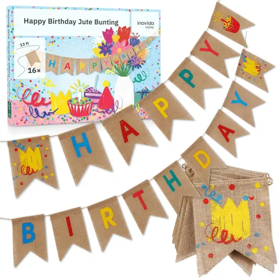 Happy Birthday Banner &ndash; 13 ft Reusable Burlap Pennant Garland &ndash; Colorful Party Bunting for Kids and Adults &ndash; Birthday Decorations {1}