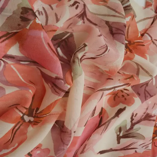 1 Yard Hi Multi Chiffon Big Flower Floral Print Fabric, 57/58&Prime; Wide 100% Polyester SAND/RUST {2}