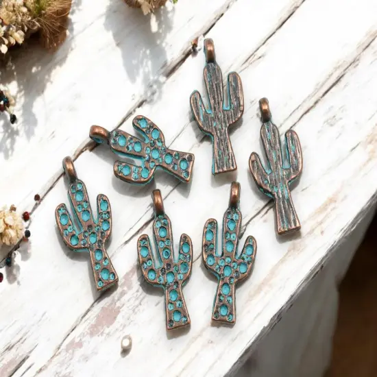 *100* 20x10mm Copper Patina Cactus Charms {2}