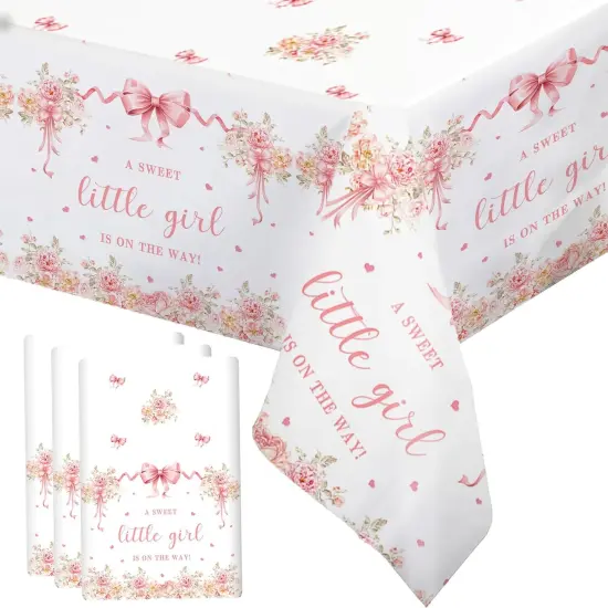 3 Pcs Pink Bow Baby Shower Table Cloth {1}