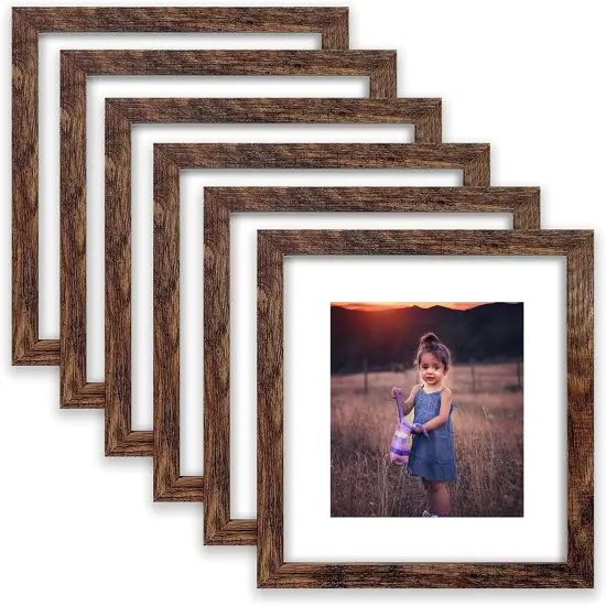 8x8 Picture Frame Rustic Brown Wood Set of 6,Display Pictures 5x5 with Mat or 8x8 Without Mat,Multi Photo Frames Collage for Wall {1}