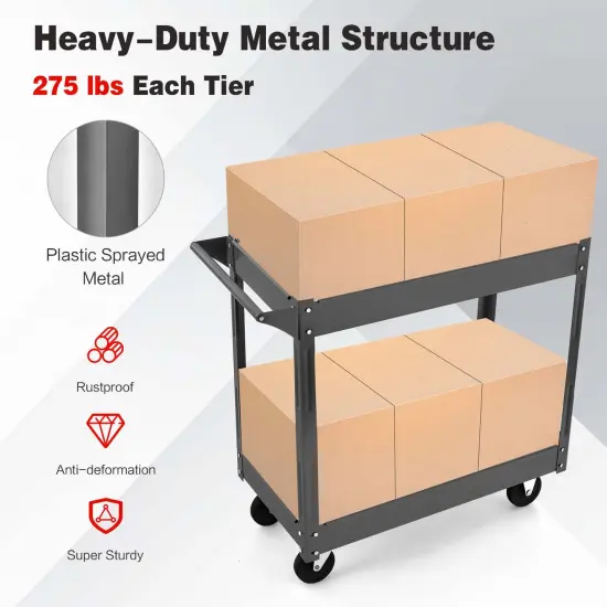 Costway 2-Tier Utility Cart Metal Service Cart Rolling Tool Storage Organizer with Handle {6}