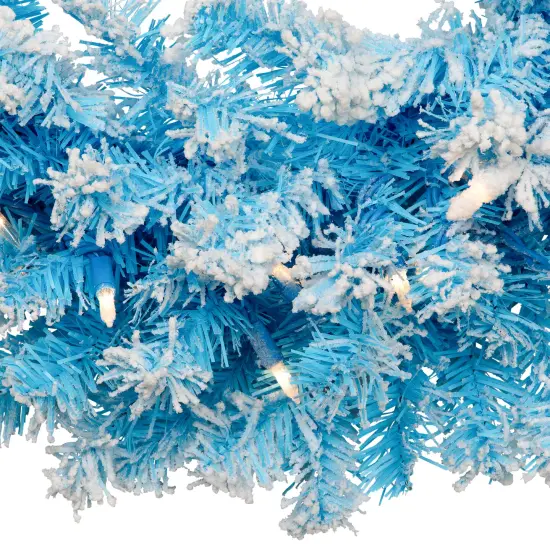 Northlight Pre-Lit Flocked Pine ArtificialChristmas Wreath - 24" - Sky Blue - Clear Lights {5}