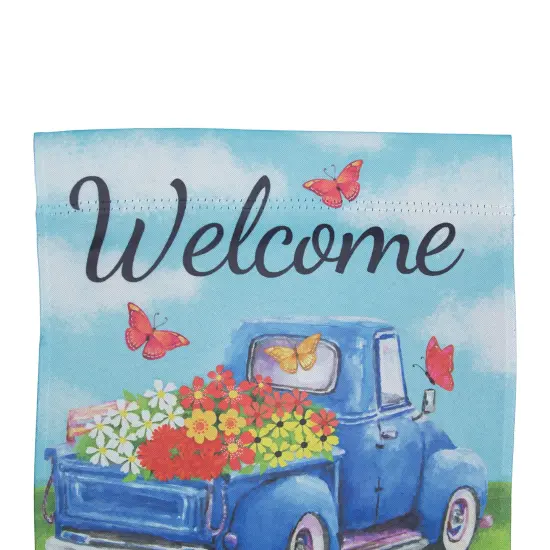 Northlight Welcome Pickup Truck with Flowers Outdoor House Flag 28" x 40" Blue {6}