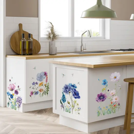 Zonon 6 Pieces Flowers Wall Decals Vinyl Dragonflies Flowers Wall Stickers Removable Floral Wall Murals Peel and Stick Colorful Flower Wall Decor for Bedroom Living Room Nursery(Beautiful) {2}