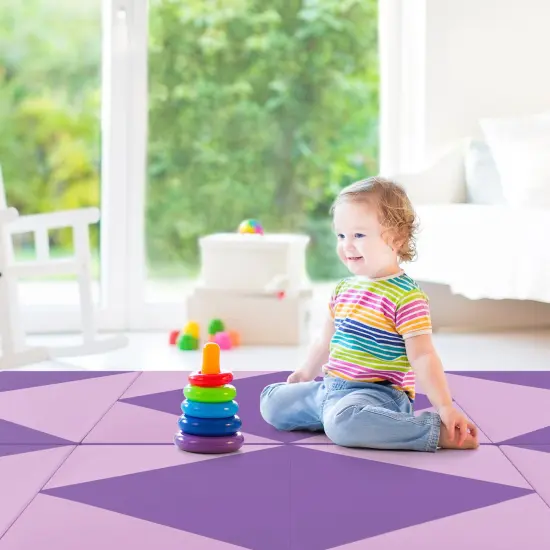 8 Feet PU Leather Folding Gymnastics Mat with Removable Zippered Cover and Hook and Loop Fasteners Pink & Purple {2}