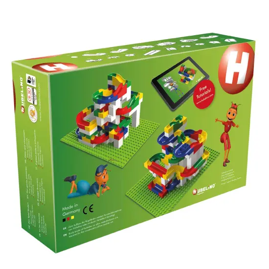 Hubelino 128 Piece Marble Run Toy - Compatible with Building Blocks - STEM Toy for Kids Ages 4+, Made in Germany, 124 Run Elements & 4 Marbles Multicolor {7}