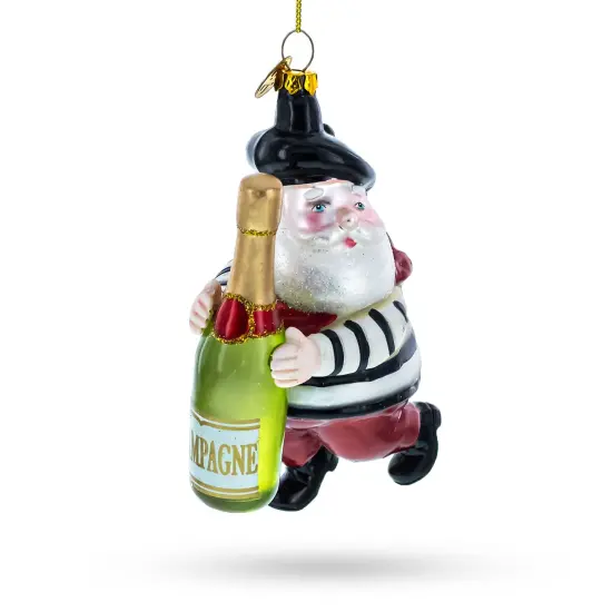 French Santa with Sparkling Wine Glass Christmas Ornament {1}
