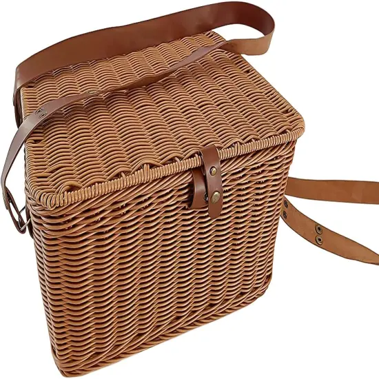 Wicker Picnic Basket for Picnics, Parties and BBQs, Hand Woven Polypropylene Fibers That Will Last with Leather Straps {1}