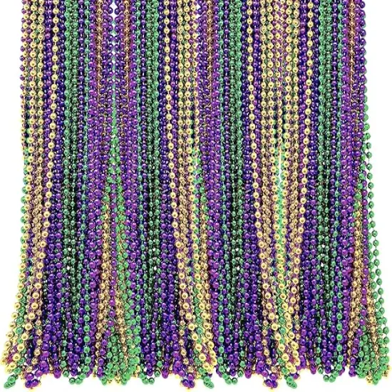 72 Bulk Mardi Gras Beads Necklaces - Purple, Green, Gold, 33 Inches Long, 7mm Thick, Party Favors, Costume Accessories by 4E's Novelty {1}