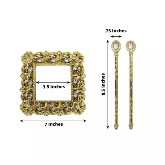 2 Gold 6" Square Plastic CURTAIN TIE Backs Baroque Design Acrylic Crystals Party {4}