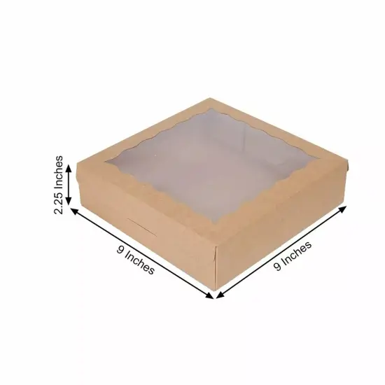 12 Brown 9" Disposable Bakery CAKE BOXES Window FAVOR HOLDERS Party Events {3}