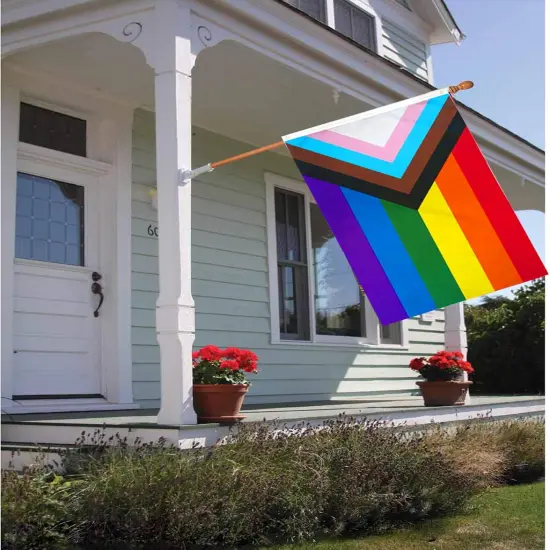 Progress Pride Rainbow Flag, 3 x 5 Foot Progressive Pride Flag 100 D Polyester Outdoor Flag,Bright and Vivid Colors Bisexual Trans LGTBQ Community Gay Pride Banner,UV Fade with Brass Grommets {3}