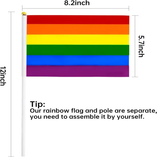 Progress Rainbow Pride Stick Flag - 50 Pack Small Mini USA American LGBTQ Hand Held Pride Gay Flag for Holidays Parades Rainbow Parties Donations or LGBT Community Events 8.2 x 5.7 inch {2}