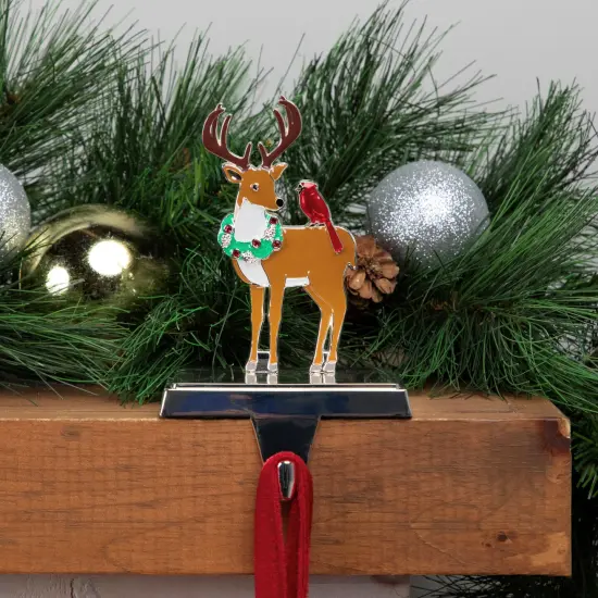 Northlight Reindeer Wearing Wreath with Cardinal Christmas Stocking Holder - 4.75" Brown {4}