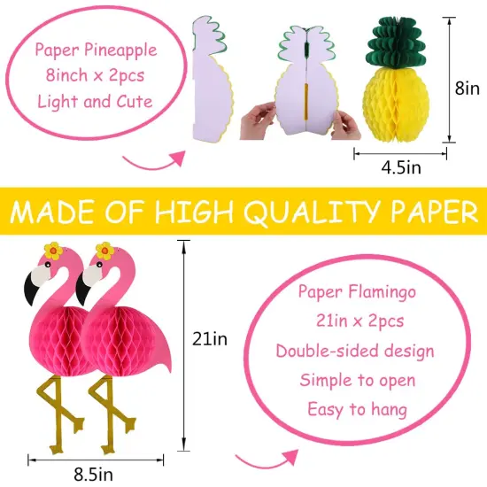 YUNXUAN Flamingo Party Supplies, Hawaiian Party Decorations Flamingo and Pineapple Honeycomb Ball Paper Lanterns Paper Fans Pom poms Flowers for Birthday Luau Tropical Bachelorette Party {6}