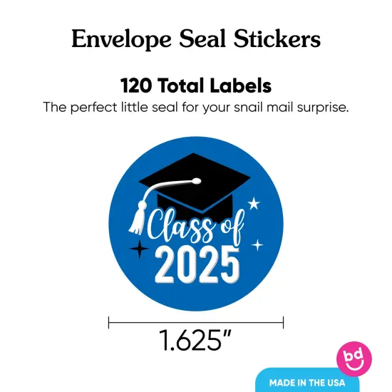 Big Dot of Happiness Class of 2025 Blue Grad Party Envelope Seal Stickers, Round Circle Stickers to Seal Cards, Graduation Envelope Seals - 120 Count {4}