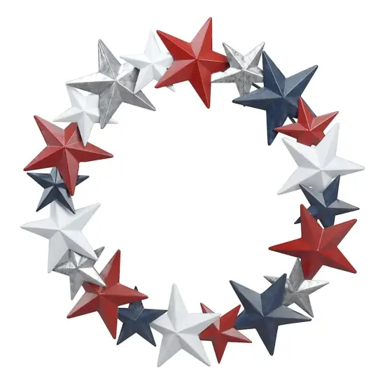 18" Patriotic Metal Star Wreath – Red, White & Blue Wall Decor for 4th of July {1}