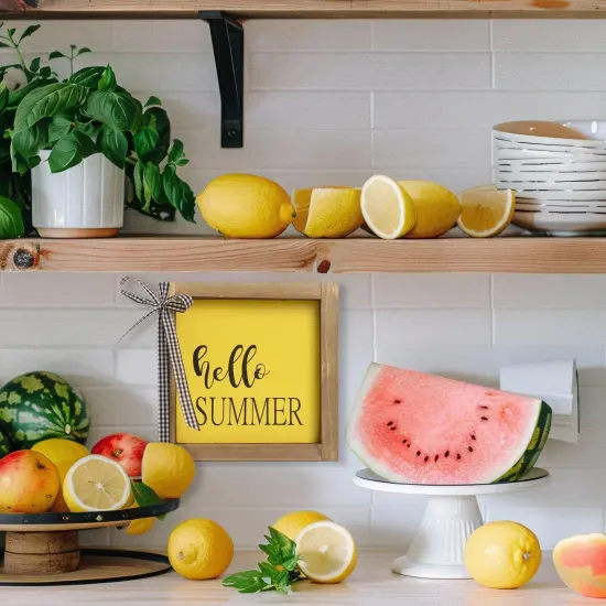 Hello Summer Wooden Sign, Summer Decorations for Home, Summer Decor Indoor Office Farmhouse Table Mantel Wood Wall Decor {4}