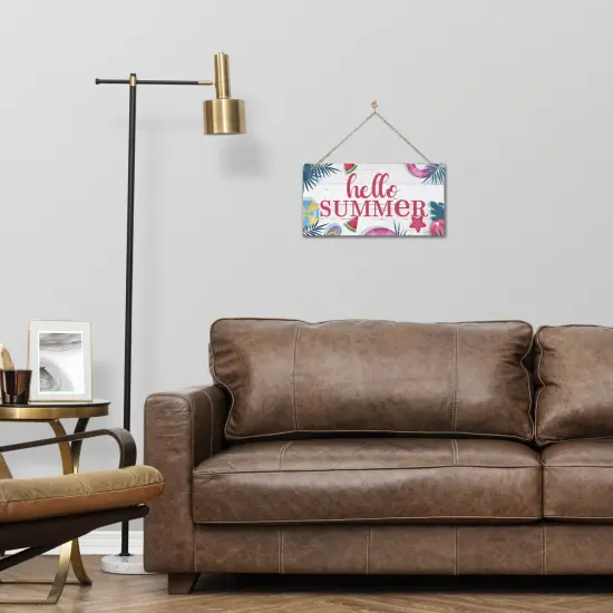 Hello Summer Wood Wall Sign, Hanging Wood Sign Home D&eacute;cor, Rustic Summer Sign, Welcome Front Door Sign, Decorative Wood Wall Sign, Rustic Home Plaque Decor, Farmhouse Greenery Wood Sign {2}