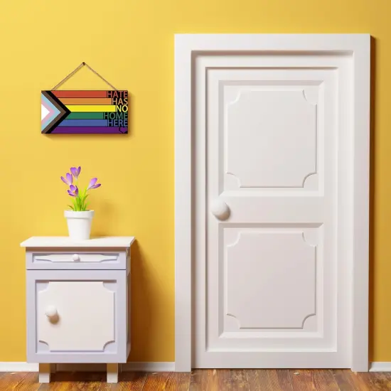 LGBT Rainbow Sign Front Door Decor, Hate Has No Home Here Pride Flag Wooden Wall Decor,Gay Pride Rainbow Decorations for Home Wall Porch Front Door Classroom {4}