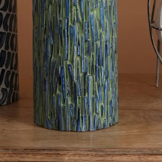 Bone Inlay Chiseled Candle Stand with Brass Top - 4" x 11.5" {2}