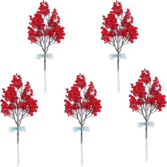 5 Pcs Babys Breath Artificial Flowers Bulk Real Touch Flowers Fake Flowers Silk Flowers for Home Decor Indoor Floral Arrangement Table Centerpieces Festival Party Decor (Red) {3}