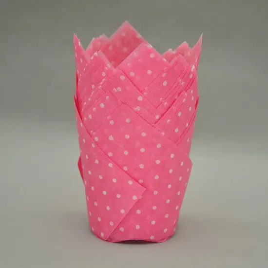 Large Muffin Greaseproof paper Baking cupcake cups, 2-1/4" x 4" Pink printed with Polka Dot Tulip Baking Cup(Large) (125pcs) {5}