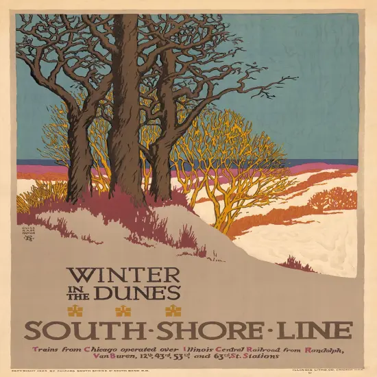 Winter in the Dunes - Vintage South Shore Travel poster {1}