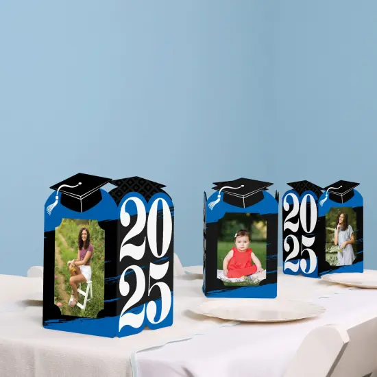 Big Dot of Happiness Blue 2025 Graduation Photo Holder Centerpieces, 4x6 Picture Display Box, Table Decoration Centerpiece for Grad Party Decor, 8 Count {7}