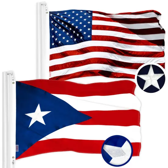 G128 Combo Pack: American USA Flag 2.5x4 Ft & Puerto Rico Puerto Rican Flag 2.5x4 Ft | Both ToughWeave Series Embroidered Polyester, Embroidered Design, Indoor/Outdoor, Brass Grommets {1}