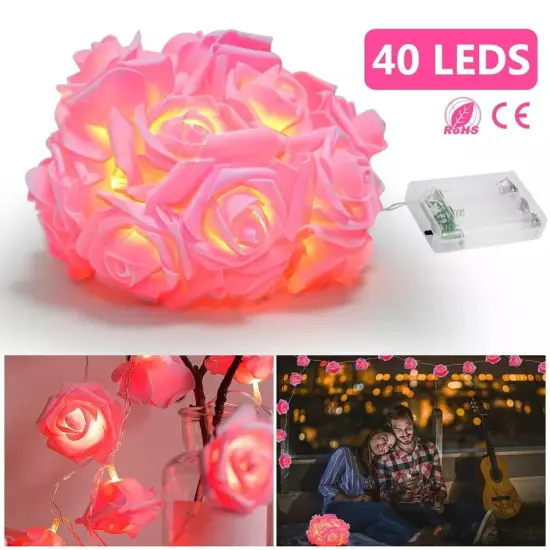 2 Packs 20 LED Rose Flower String Lights 10ft Battery Operated Decorative Light Warm white {7}