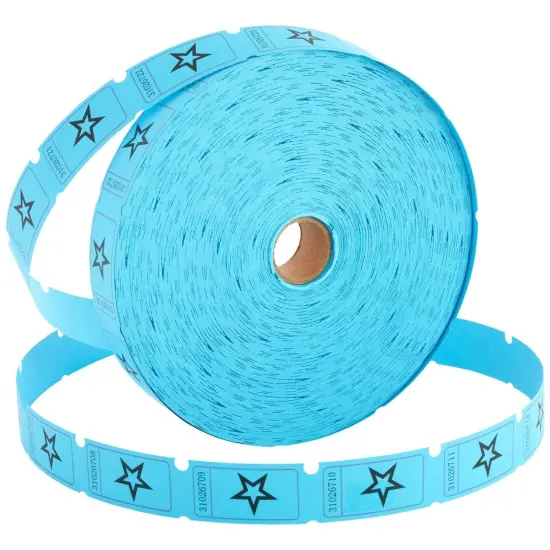 2000-Count Numbered Blue Star Raffle Tickets, Single Ticket Roll for Party Events, Prize Reward, Fundraiser Drawing, Carnival, Giveaways, School Classroom Supplies (2x1 in) {1}