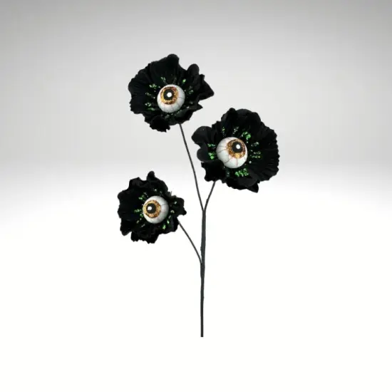 24" Eyeball Flower Spray &ndash; Halloween Floral Stem in Black or Purple, Spooky Decor for Wreaths, Arrangements, and Centerpieces {6}