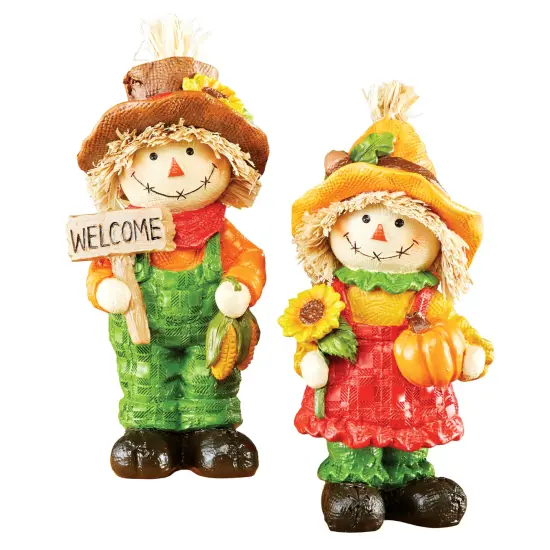 Collections Etc Hand-Painted Harvest Scarecrow Decorative Sitters - Set of 2 {2}