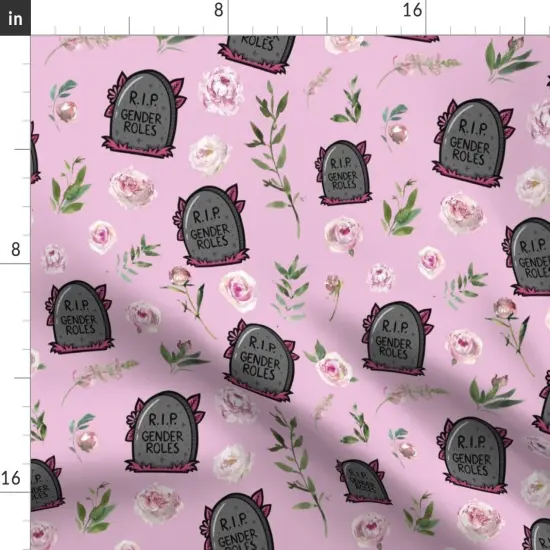 Various Fabrics by the Yard or Fat Quarter Feminist Novelty Quirky Quote Tombstone Pink Flowers Floral Graveyard Cemetery Gender Studies Identity Feminism Grave Custom Printed Fabric by Spoonflower {2}