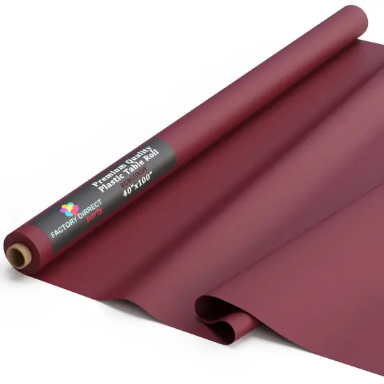 Exquisite Plastic Table Cover Roll &ndash; 40" x 100' Disposable Tablecloth Roll &ndash; Premium Thick 0.5 MIL Plastic Banquet Roll &ndash; Party Table Cover Roll for Events & Catering Burgundy {4}