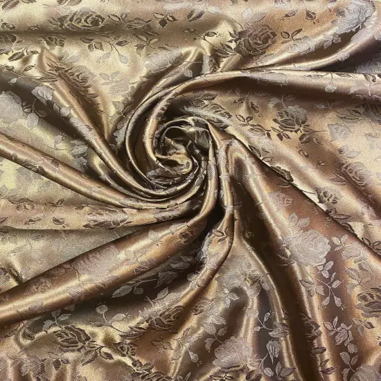1 Yard Brown Reversible Jacquard Satin Fabric for Curtains Dresses Tablecloth Decor Sewing 58/60 Inches Width {1}