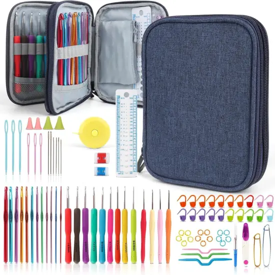 99-Piece Crochet Hooks Set, Crochet Hook Kit with Storage Case, Ergonomic Knitting Needles Weave Yarn Kits DIY Hand Knitting Craft Art Tools for Knitting Hat, Bag, Socks, Scarf and Sweaters {1}