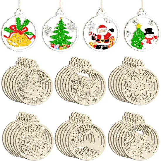 36PCS Wooden Hollow Christmas Ornaments {1}
