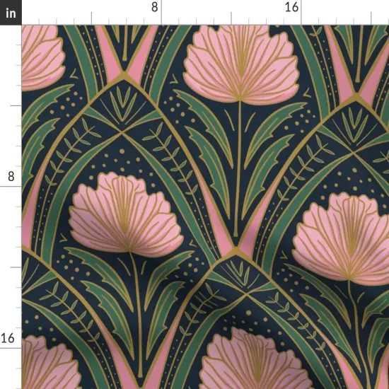 Various Fabrics by the Yard or Fat Quarter Art Deco Peony Dark Blue Pink Green Floral Abstract Botanical Nouveau Custom Printed Fabric by Spoonflower {2}