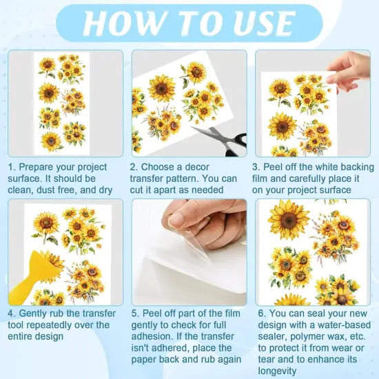 3 Sheets Sunflowers Rub on Transfers for Crafts and Furniture 12&times;6inch {3}