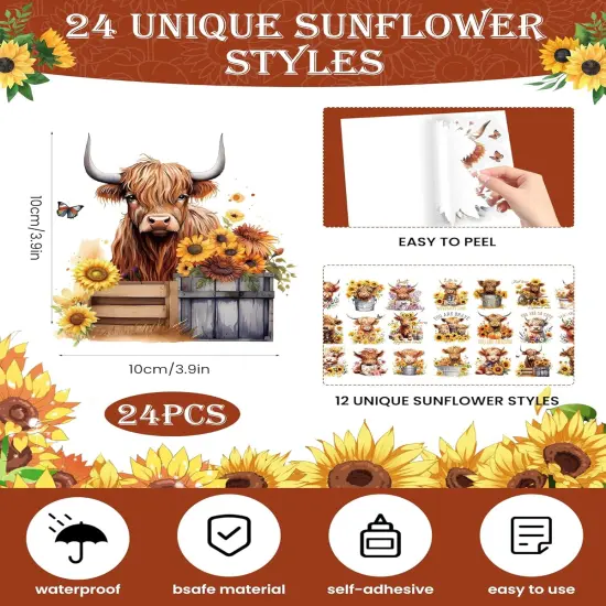 24pcs Highland Cow Rub on Transfers for Crafts {2}