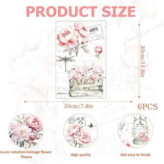 6 Sheets Vintage Floral Rub on Transfer Stickers {2}