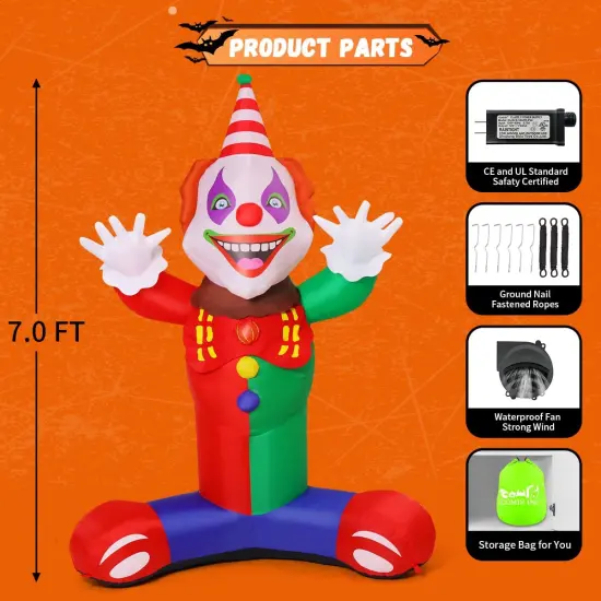 GOOSH 7 FT Halloween Inflatables Laugh Clown Blow Up Yard Decoration with Built-in LEDs {6}