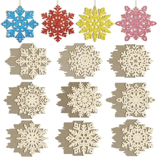 36PCS-Wooden Christmas Snowflake Ornaments to Paint Christmas Decoration {1}