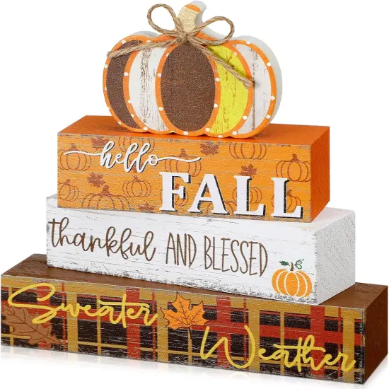 4 Pcs Fall Decorations Autumn Wooden Sign Pumpkin Thanksgiving {1}